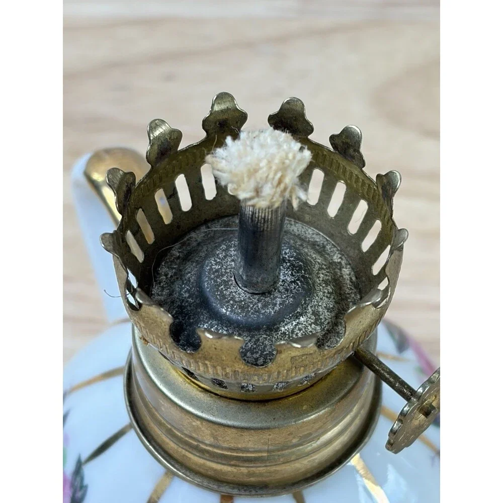 Napco China Rosebud Oil Lamp Finger Lamp Gold 8” Mini Hurricane Lamp Unused Vtg